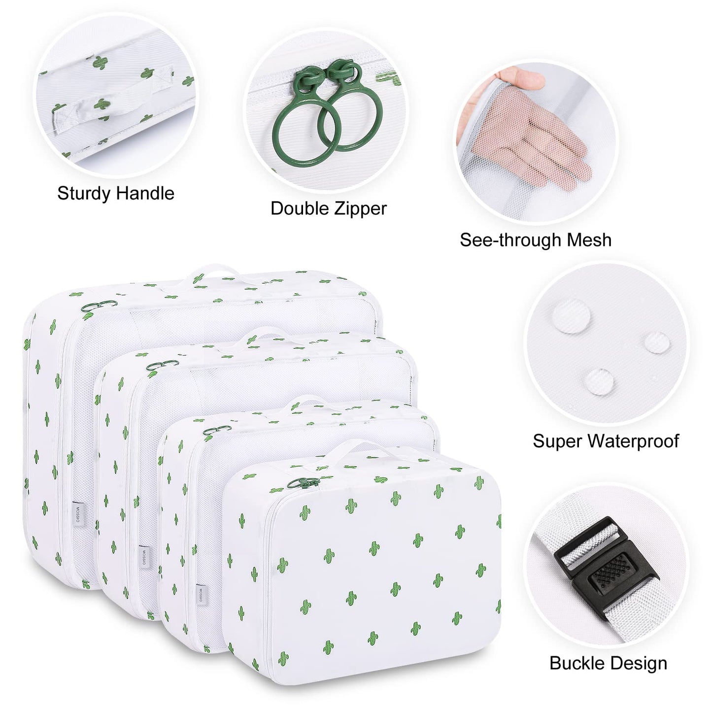 Luggage Cubes, Mossio 9 Set Travel Essentials Backpack Organizer for Women & Men White Cactus
