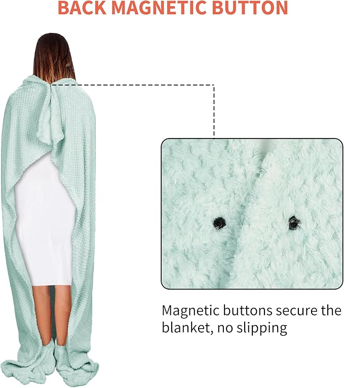 Tirrinia Travel Blanket Airplane Compact with Bag, Soft& Lightweight Wearable Blanket with Foot Pockets for Women Men Adults, Warm Snuggle Blanket, Airplane Travel Essentials,Travel Gifts for Her,Aqua