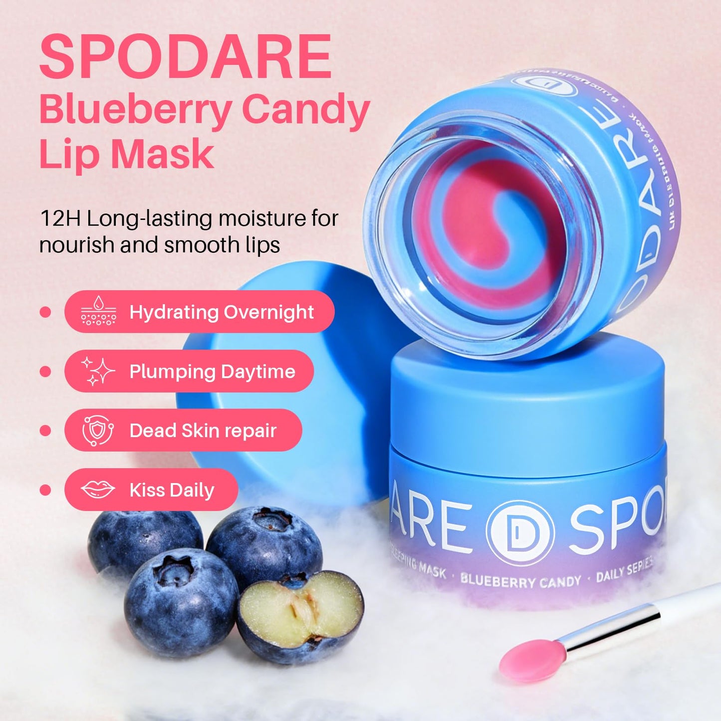 SPODARE Blueberry Lip Sleeping Mask Overnight -Original Dual-Color Lip Balm for Softer and Smoother Lips, Intensive to Nourish and Hydration Reduce Fine Lines for Dry Cracked Skin - 0.42 Fl Oz