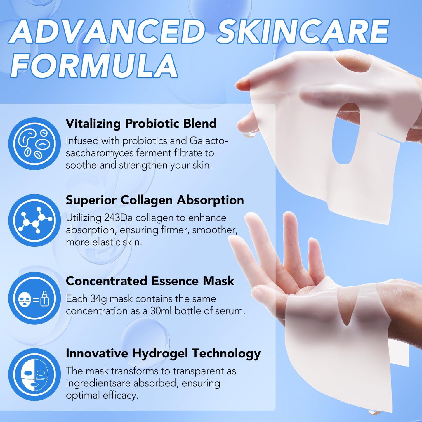 GOGIFTGO Collagen Face Mask,Collagen Real Deep Mask,Collagen Mask,Deep Hydrating Anti Wrinkle Lifting Mask,Hydrogel Masks for All Skin Types 34g*4ea