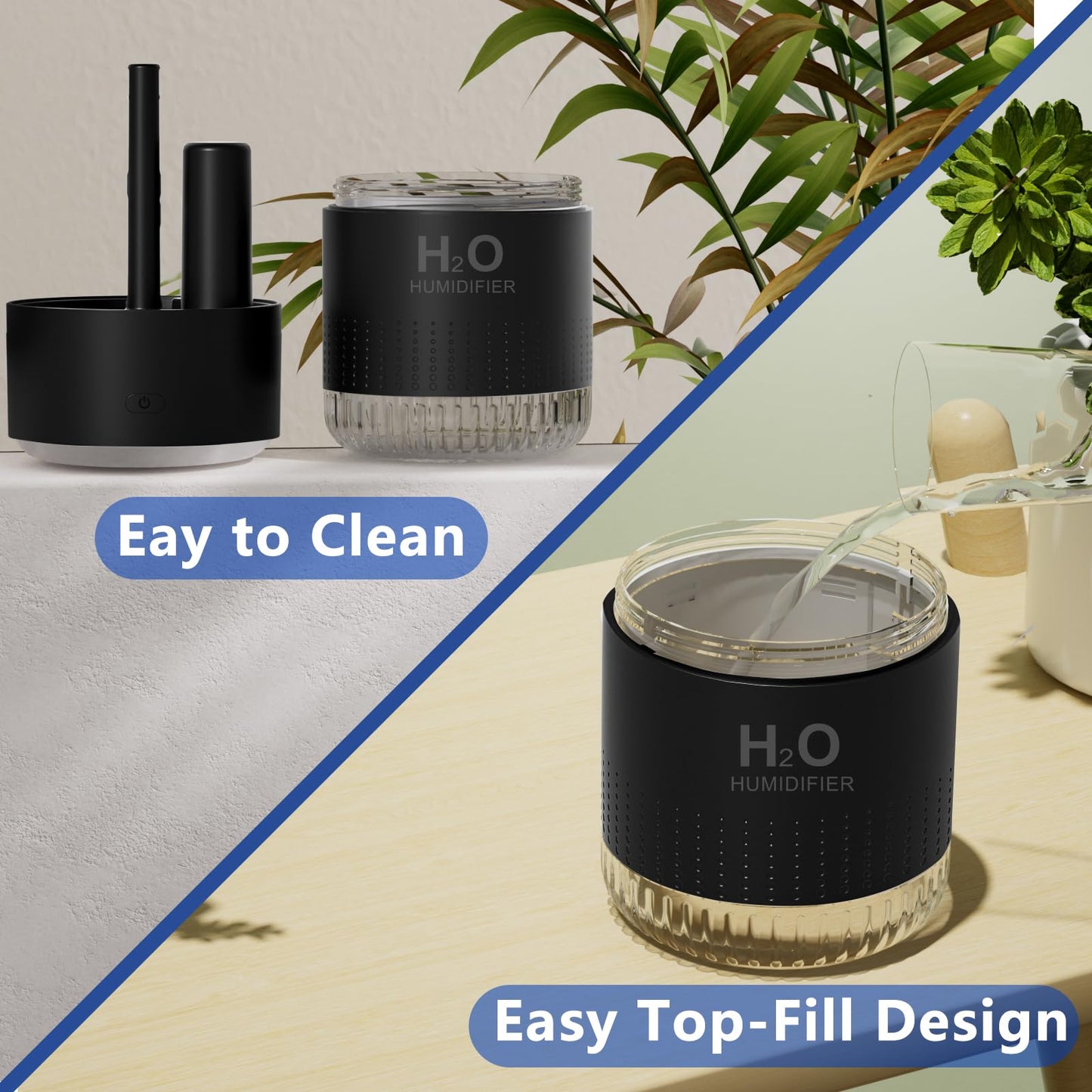 Colorful Mini Humidifier, USB Rechargeable Humidifier, small humidifier, 4 Modes Super Quiet, Humidifiers For Bedroom,Suitable For Travel Office Family Baby Bedroom-Black