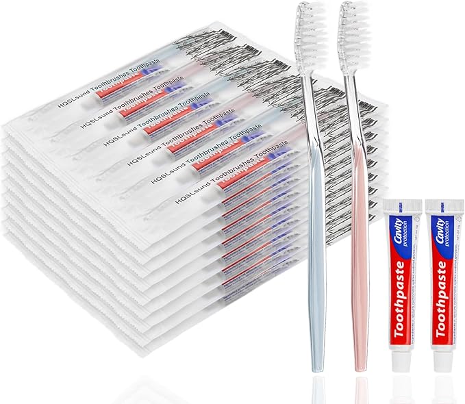 30 pcs Disposable Toothbrushes with Toothpaste Individually Wrapped 2 Colors Bulk Toothbrush and Toothpaste 10g for Homeless,Shelter,AirBnb,Hotel