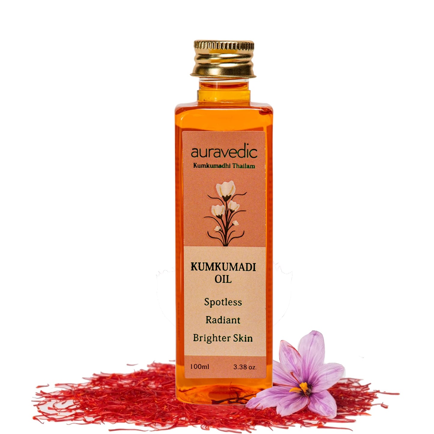 Auravedic Kumkumadi Oil Pure Saffron for Ultra Radiant Skin | Ayurvedic Oil for Dull, Dehydrated & Tired Skin | Lightweight Hydrating Formula for Smooth Texture | 3.38 Fl Oz (100ml)