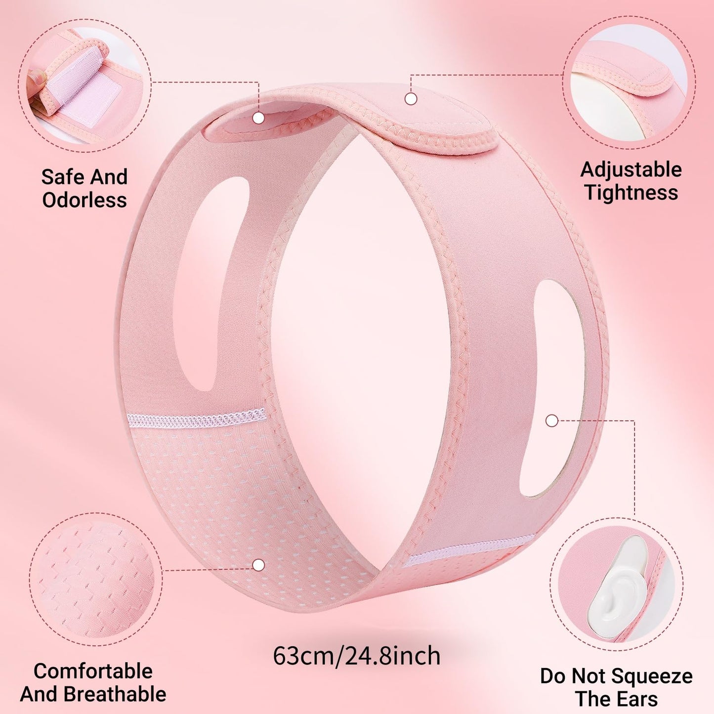 Juskaa Reusable V Line Lifting Mask with Chin Strap for Sleeping,Face Lift Prevent Sagging, Jaw Exerciser,Pink,M