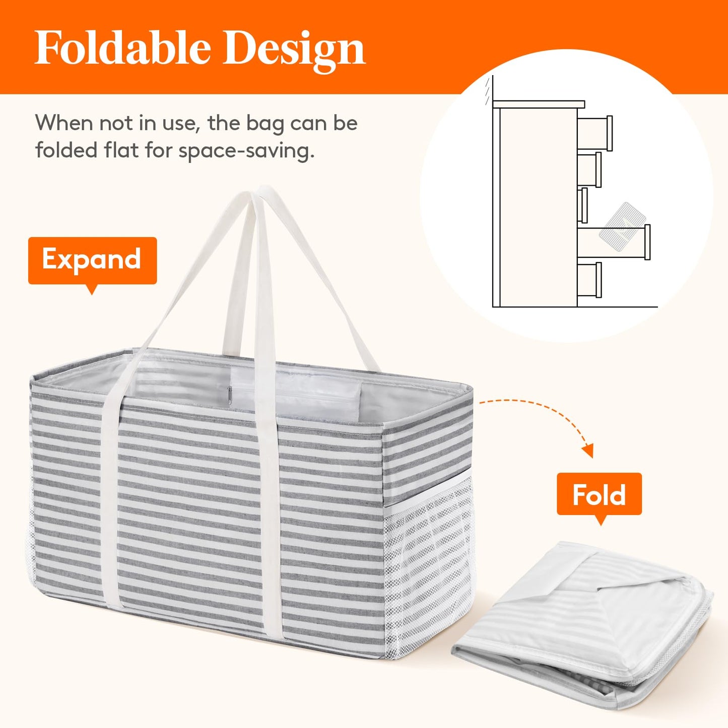 Lifewit Extra Large Tote Bag, Reusable Grocery Bags with Metal Wire Frame and Handles, Standing Utility Foldable Shopping Bags for Storage, Picnics, Beach, Pool, Laundry, Car, Camping, 1 Pack, Grey