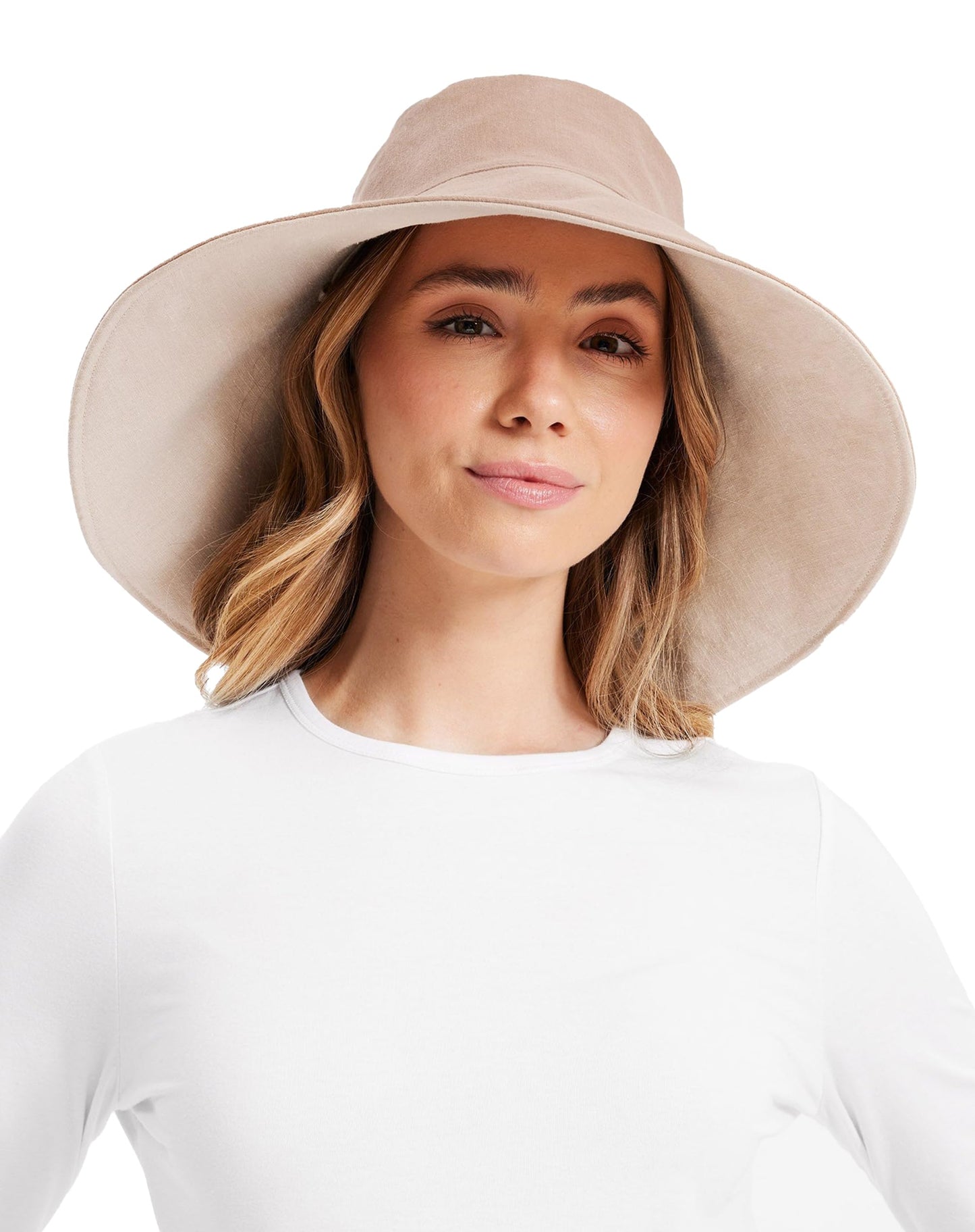 Solbari Ultra Wide Cotton Linen Hat UPF50+ Packable UV Sun Protection Hat with Large Brim and Detachable Strap Large-XLarge Desertsand/Beige