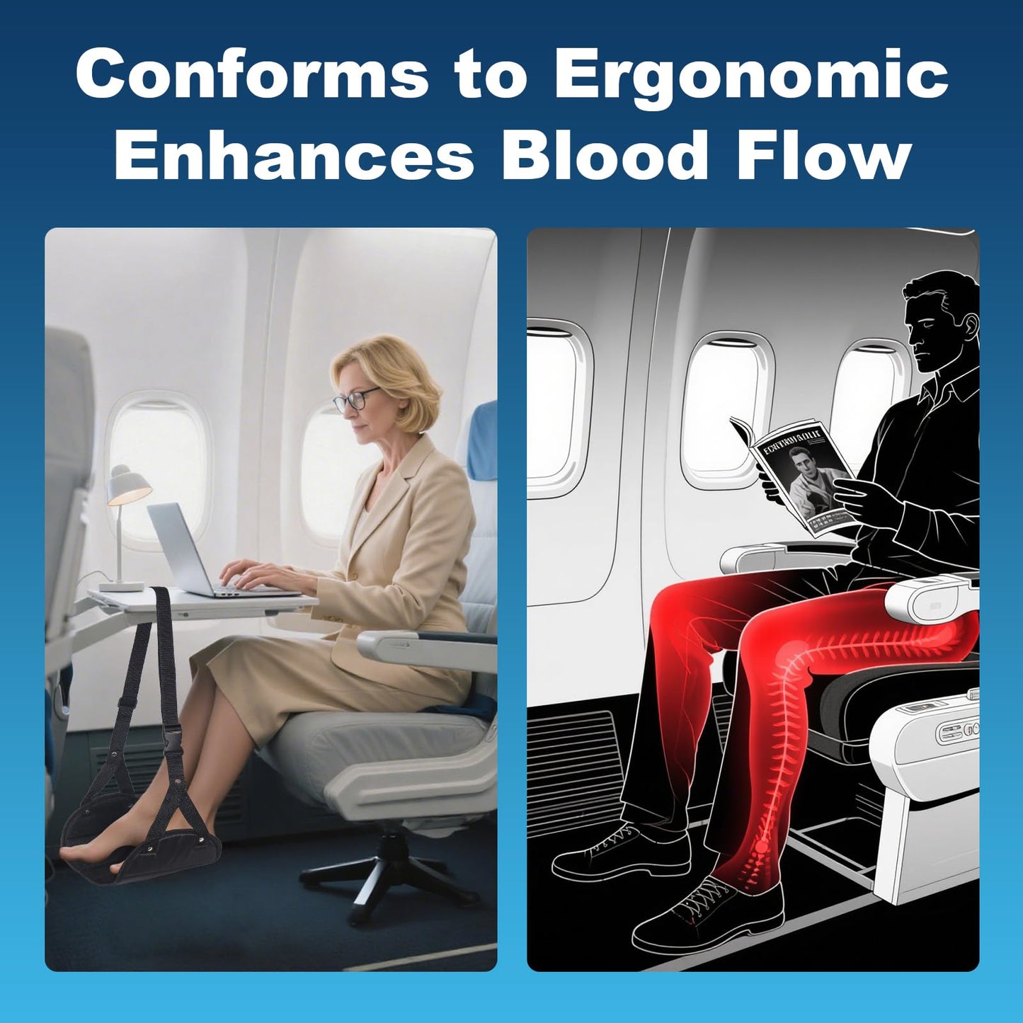 Airplane Foot Hammock, Portable Foot Hammock for Plane Travel to Relax Your Feet, Plane Travel Essentials Comfy Foot Rest Hanger Plane Footrest for Long Trip