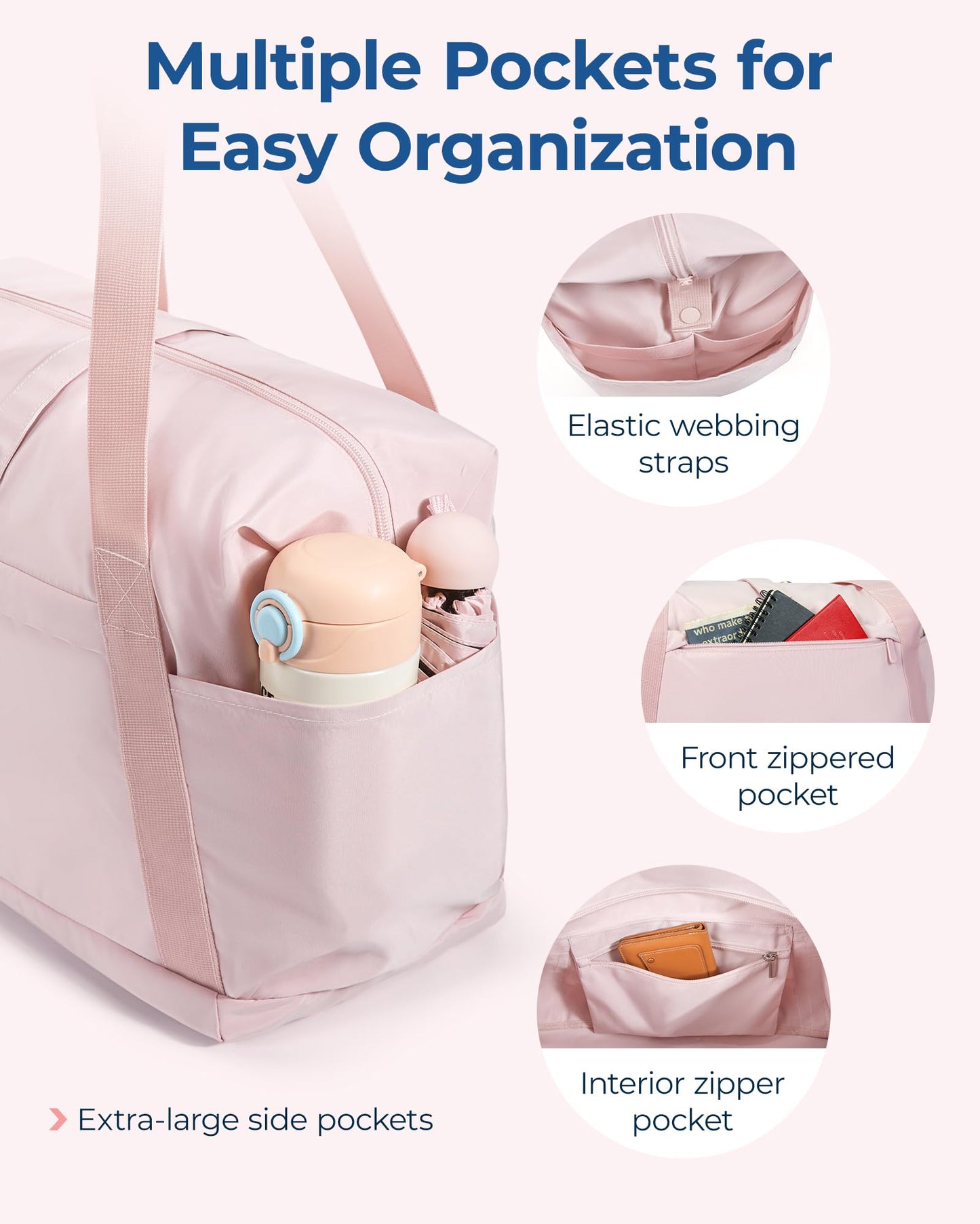 BAGSMART For Spirit Airlines Personal Item Bag, 23L Foldable Weekender Bags for Women Gym Tote Overnight Bag for Travel