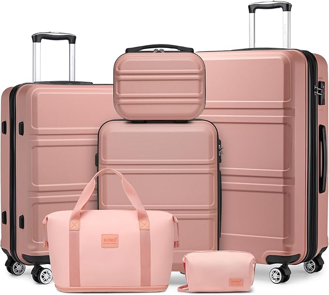 Kono Suitcase Luggage Set Expandable(only 28") Carry On Hardside Luggage with TSA Lock Spinner Wheels (Nude/Rose Pink, 6 piece set)