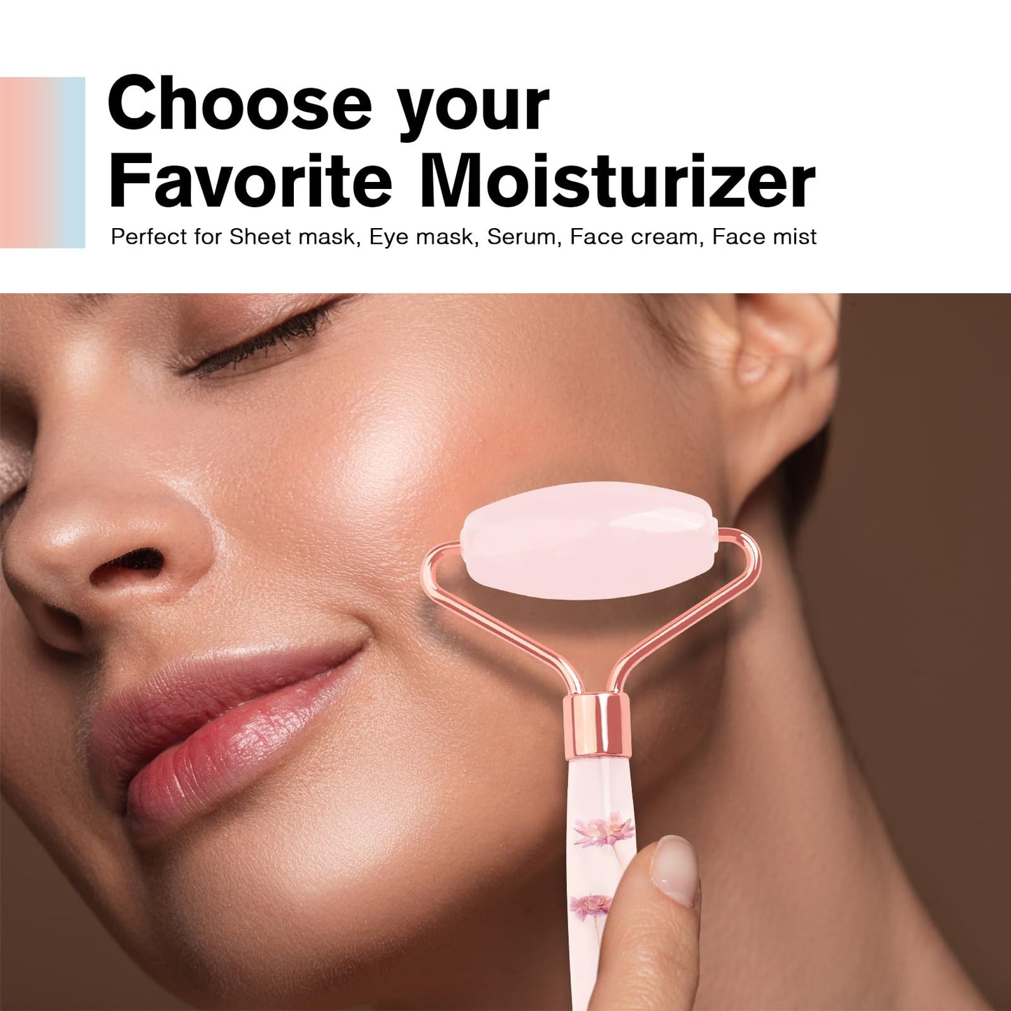 Raffaello Jade Roller - Natural Pink Facial Roller, Redness Reducing Massager for Face, Eyes, Neck - Rose Quartz