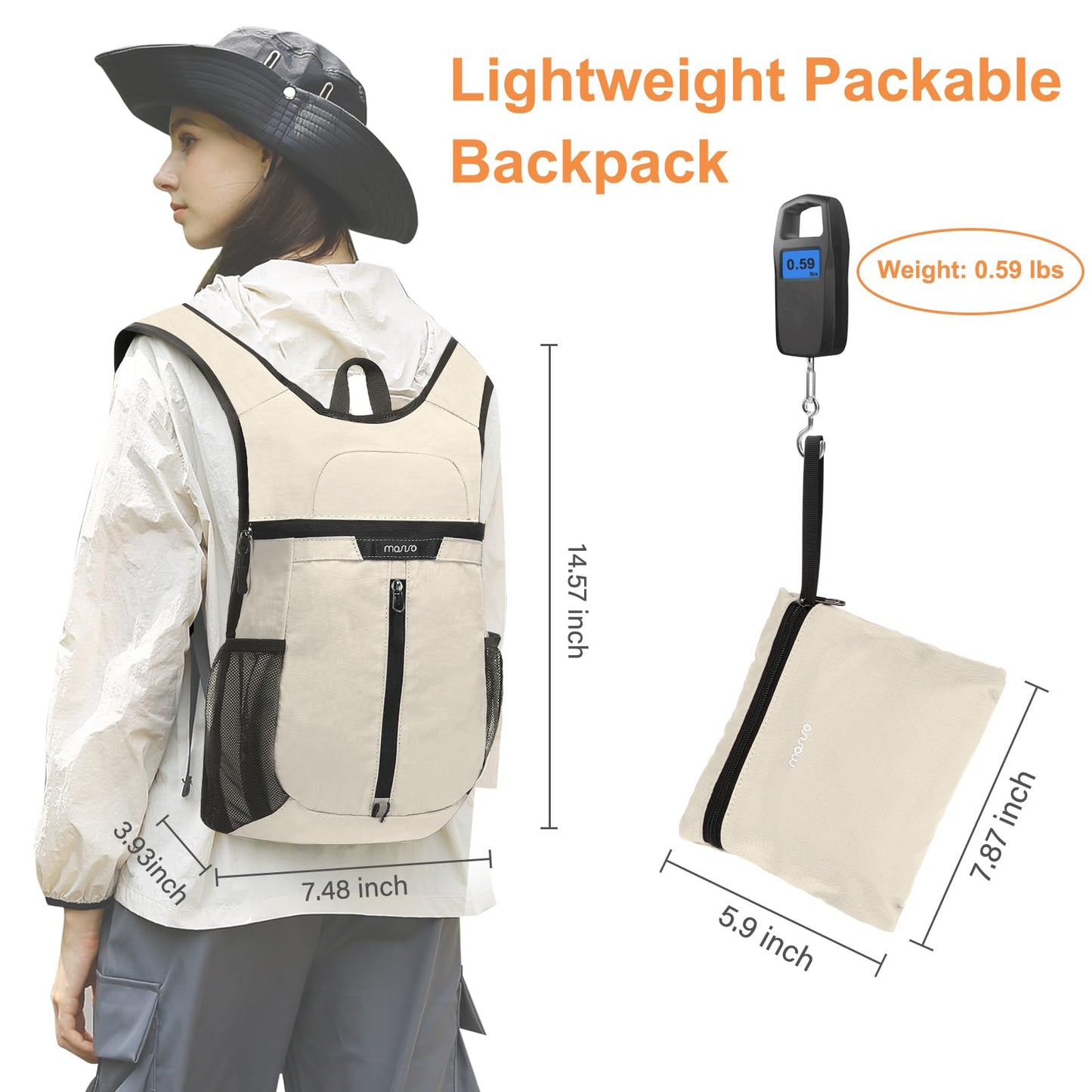 MOSISO 10L Lightweight Hiking Daypack Small Packable Travel Hiking Backpack, Foldable Shoulder Bag with Front Vertical Pocket, khaki