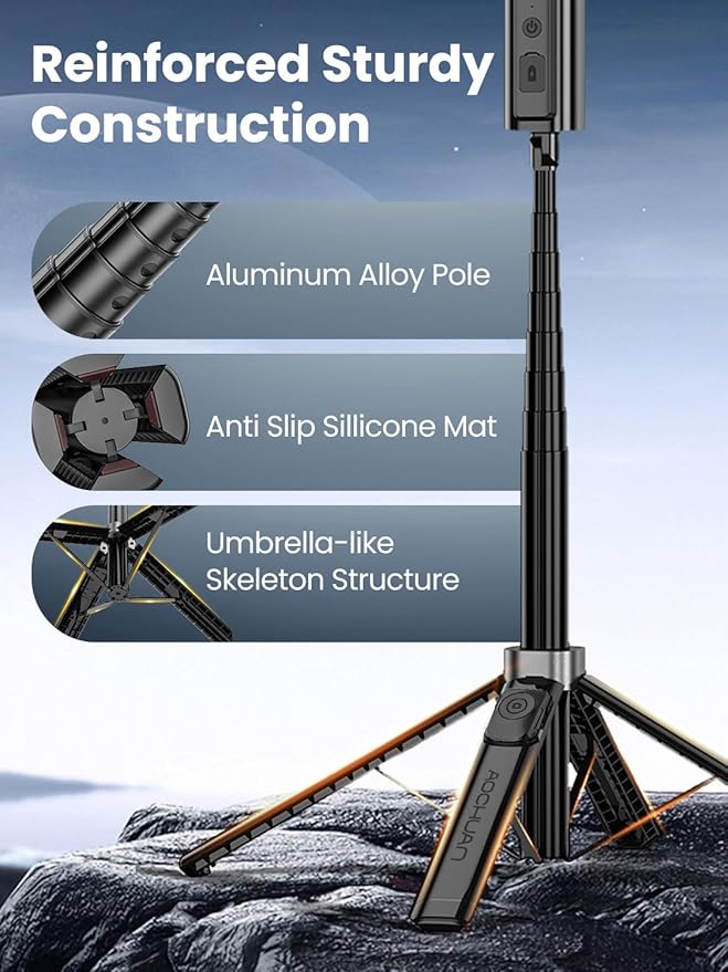 Auto Face TrackingTripod, w/Gesture Control for iPhone,Extendable Pole, 360° Rotating Selfie Stick,Wireless Remote,Video Recording 4-Leg Stable & Portable Tripod