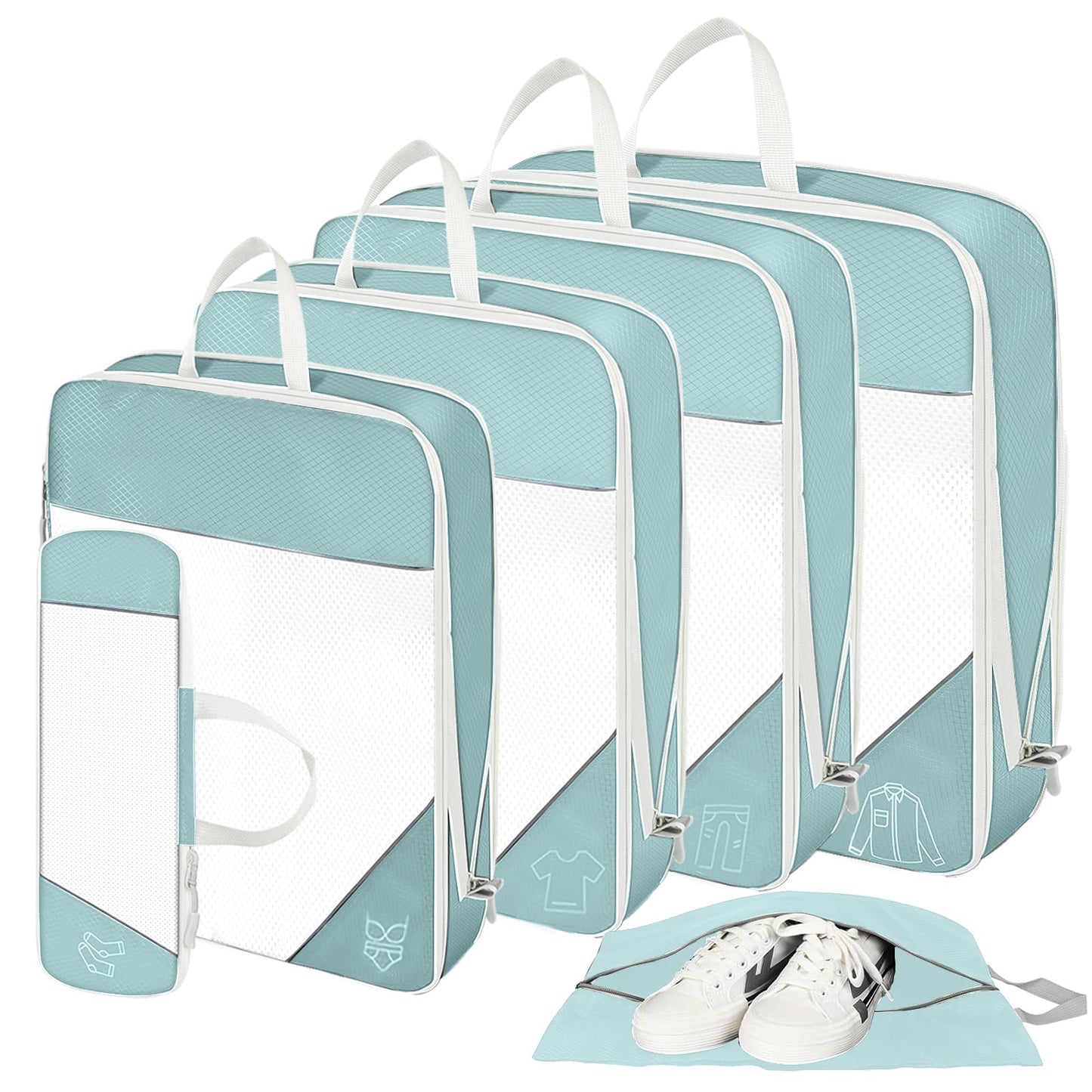 SWIHELP Compression Packing Cubes for Suitcases 6 Set Travel Luggage Organizer Packing For Storage Clothes Shoes