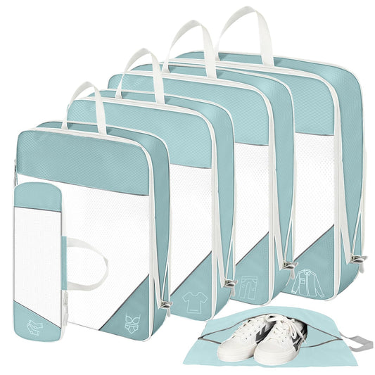 SWIHELP Compression Packing Cubes for Suitcases 6 Set Travel Luggage Organizer Packing For Storage Clothes Shoes