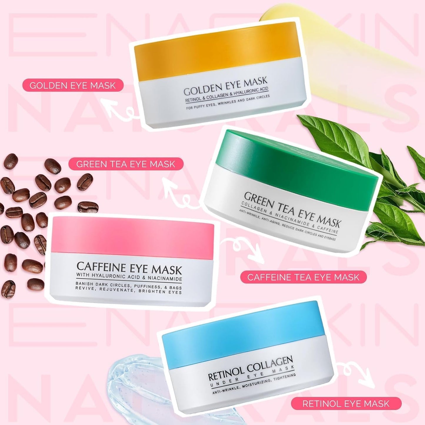 Under Eye Patches for Puffiness and Dark Circles: Caffeine Gel Masks for Undereye Wrinkles Bags - Instant Moisturizing Brightening Skincare Pads - Gift for Women Mom Wife - 30 Pairs (Rose)