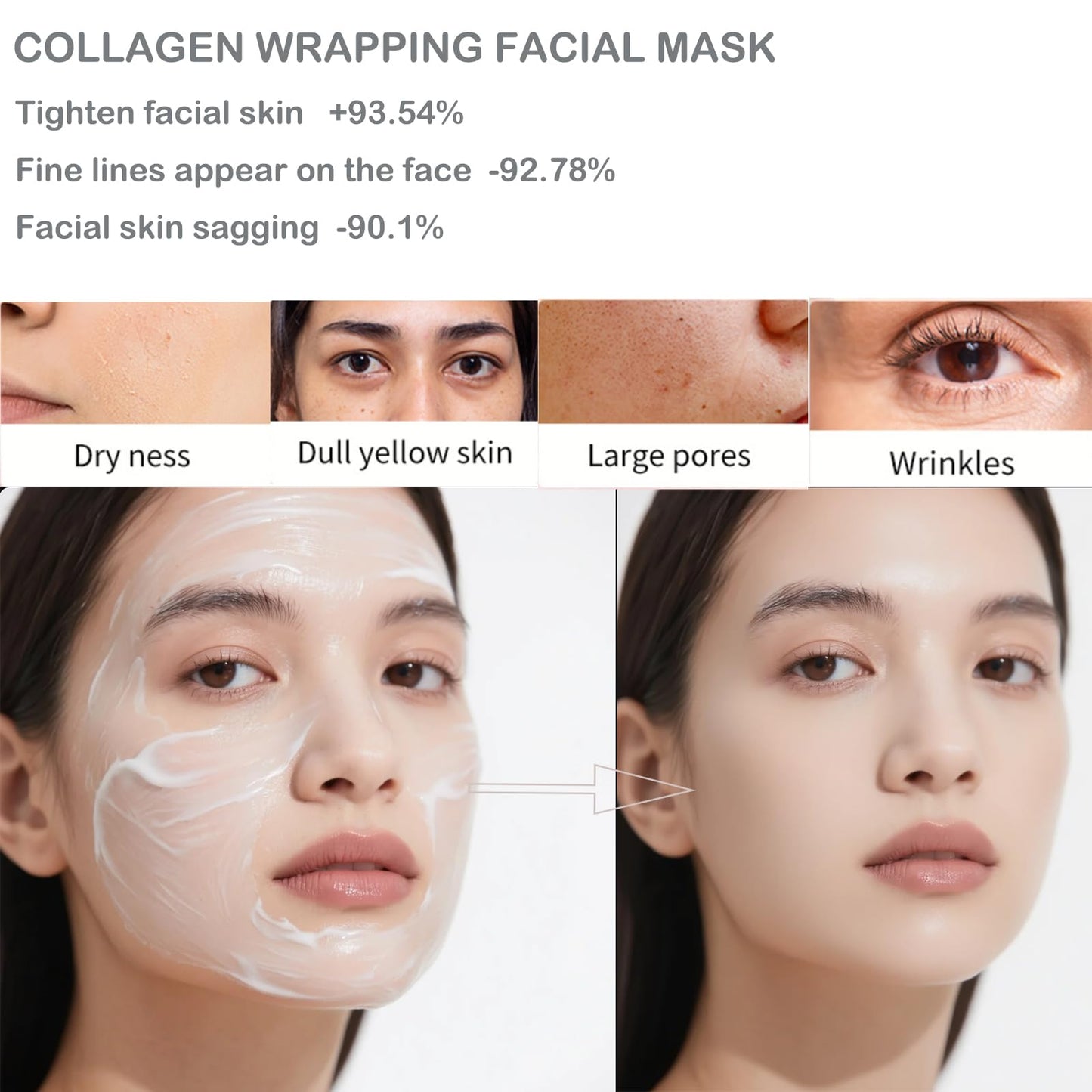 Ueseinl Collagen Overnight Wrapping Face Mask for Korean Glass Skin, Collagen Night Wrapping Peel Off Facial Mask Pack, Firming and Wrinkle Reduction Sheet Mask, Hydrolyzed Collagen For Glowing Skin