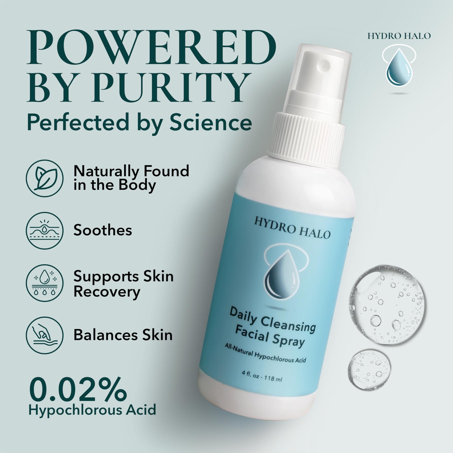 Hydro Halo Hypochlorous Acid Face Spray 4oz – Hydrating Facial Mist, Calm & Soothe Irritation, pH Balanced, No Alcohol, Daily Skin Care, Made in USA