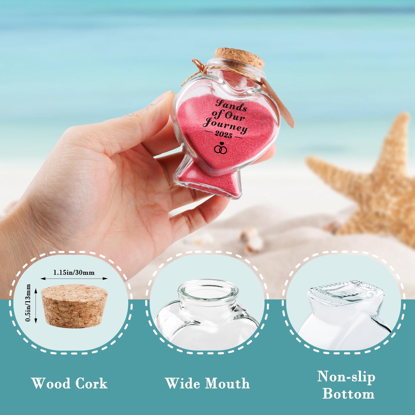 Azrra Honeymoon Sand Keepsake Jar 2025, Bridal Shower Gifts, Honeymoon Essentials for Newlywed, Engagement, Wedding Gifts for Couples 2025, Heart Shaped Jar with DIY Stickers & Gift Box