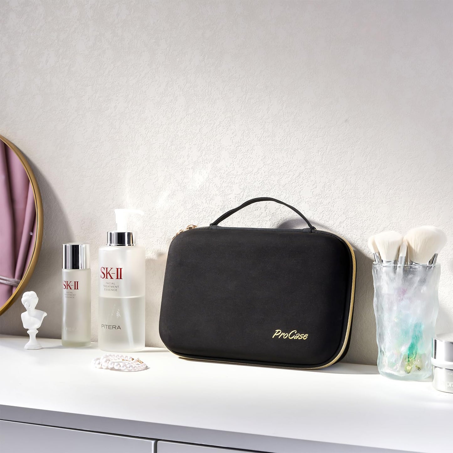 ProCase Large Travel Jewelry Organizer Case, Jewellry Home Storage Book Ring Binder with Clear Pockets for Presentation, Zippered Pouch Bag for Earrings Necklaces Bracelets -Black, Non-loose-leaf