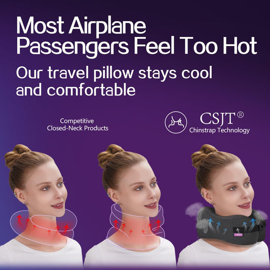 CSJT Travel Pillow Vac Compressed Memory Foam Neck Pillow Airplane,Comfortable,Neck Support,Machine Washable,Airplanes Travel Essentials Accessories for Office,Flight,Cars Breaks Sleeping(Black)
