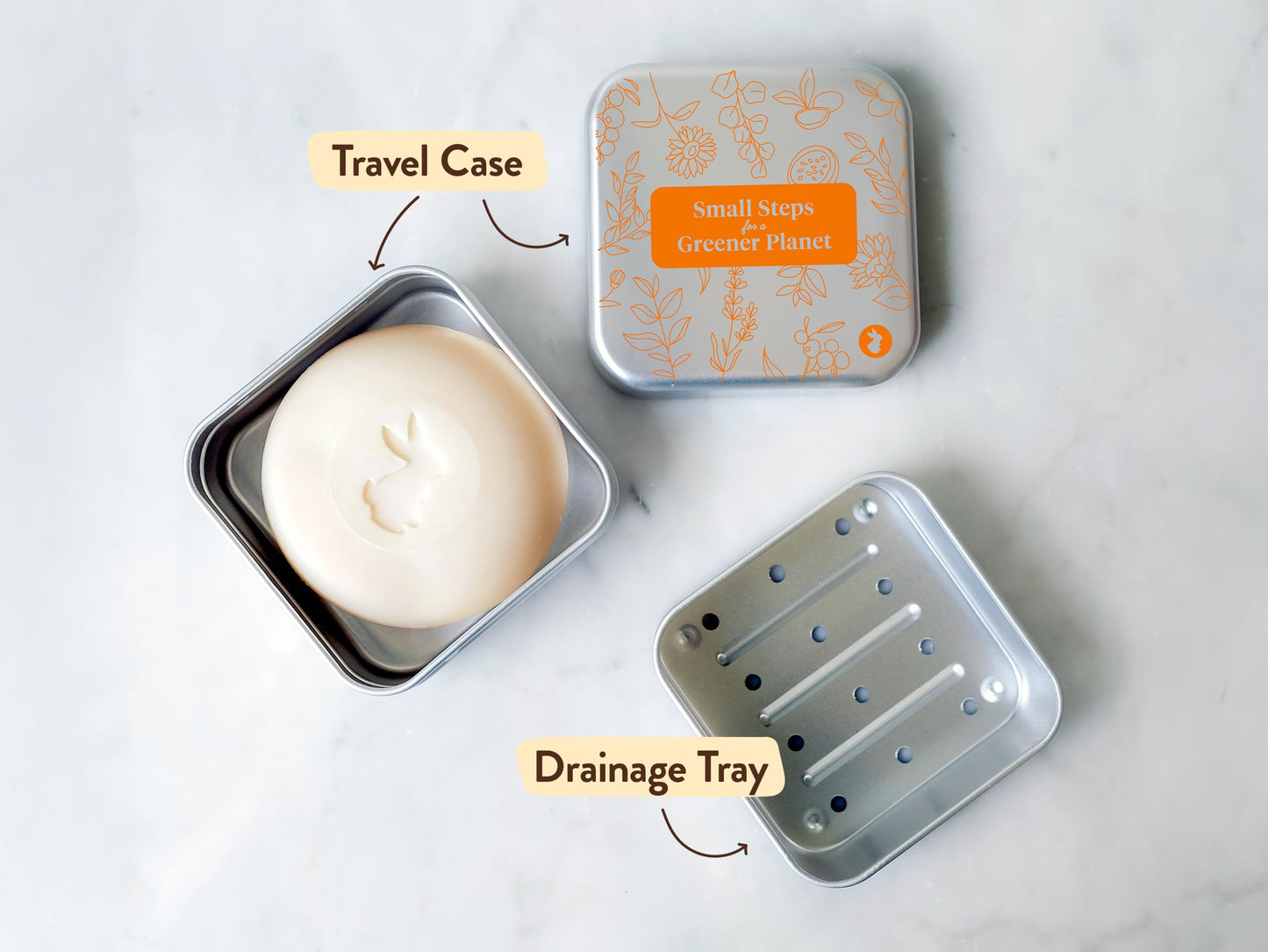 Babo Botanicals Shampoo Solid Bar 2-1 Holder, Travel Case with Lid, Shower Tray with Draining Layer; Aluminum Case for Shampoo or Soap, TSA