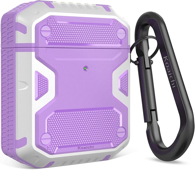 Koaichi Compatible with AirPods Case, Full-Body Rugged Hard Shell Protective Case Cover with Keychain Designed for AirPods 1st & 2nd, Purple/White