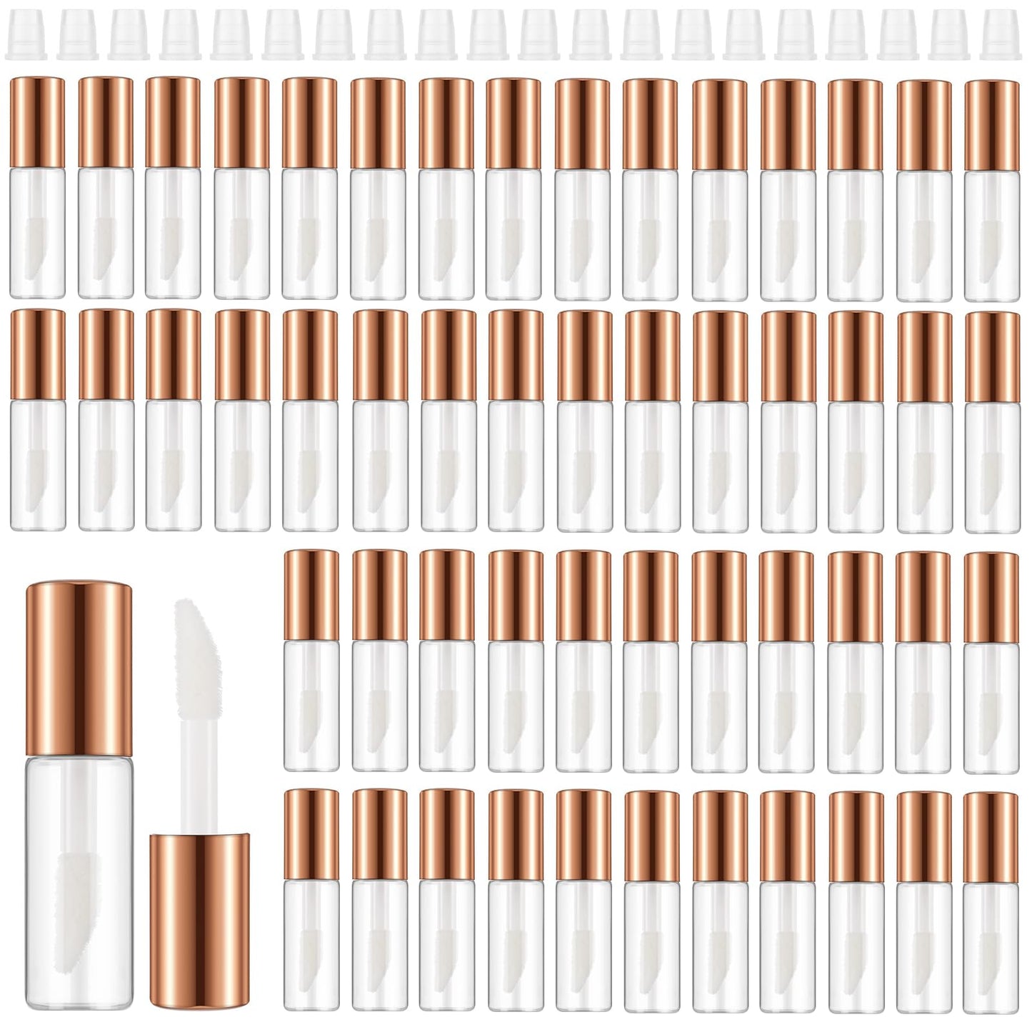 Jinei 150 Pcs Clear Empty Lip Balm Bottles 1.2ml Mini Lip Gloss Tubes, Refillable Containers Transparent Plastic Clear Lipstick Tubes for Girl Women DIY Makeup Sample Travel(Rose Gold)