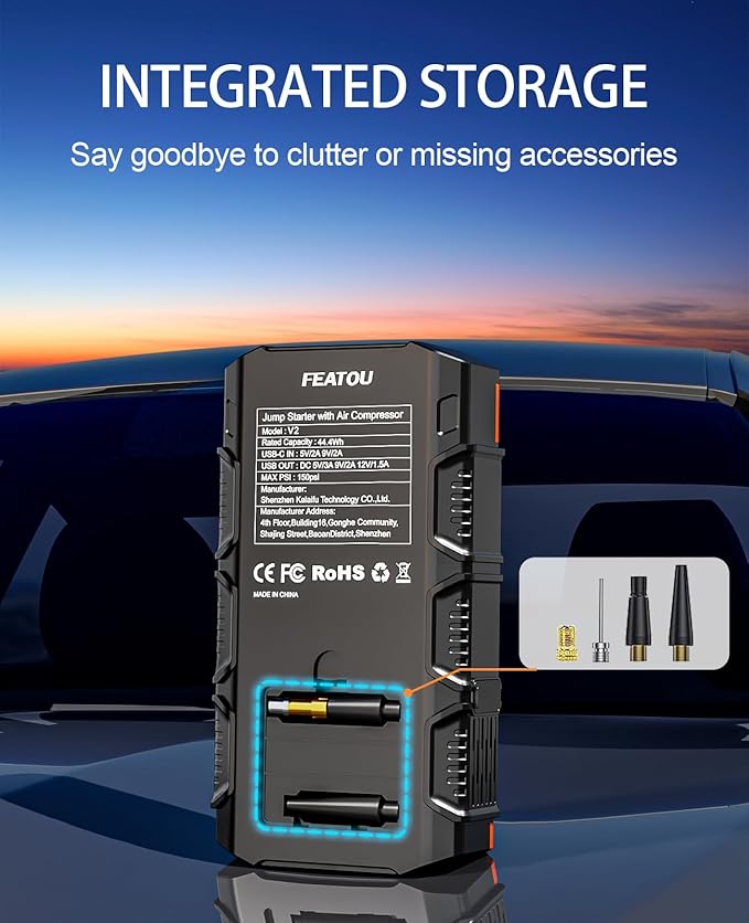 Jump Starter with Air Compressor, 5000A Car Battery Charger Power Jump Box Start 12V Vehicles(Up to 8.5L Gas&7.0L Diesel Engines) Portable Car Booster Jumper Pack Combo150 PSI Tire Inflator