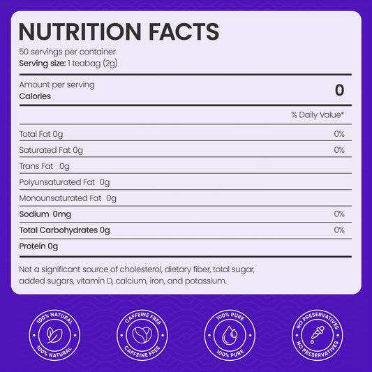 50 PACK Butterfly Pea Tea Bags – Individual Wrapped Tea Bags – Vibrant Blue All-Natural Herbal Tea | Caffeine Free | No Preservatives - Rich In Antioxidants