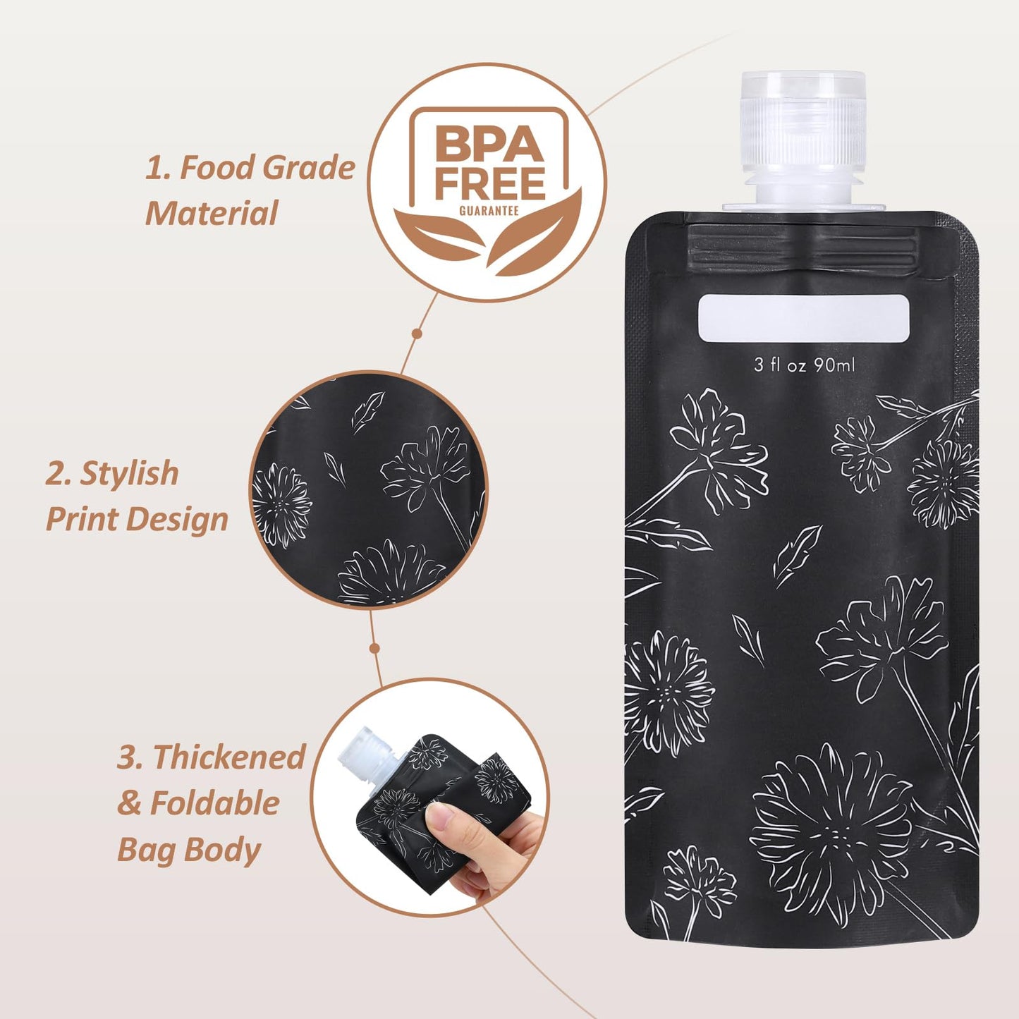 PACKISM Travel Containers for Liquids - 12 Pack Leak Proof 3oz TSA Approved Liquid Travel Pouches, Stand Up, Slim & Lightweight Design, Space Saving, Pack More Shampoo Conditioner Lotion Body Wash