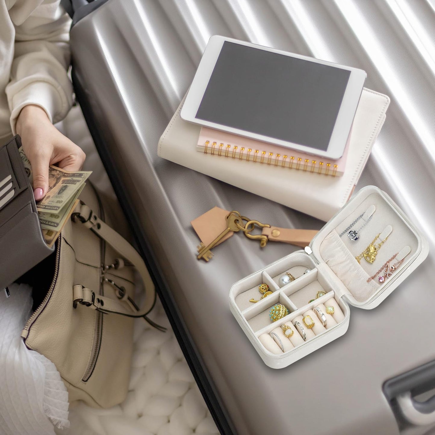 QWORK Travel Jewelry Case - 6 Pack Small Jewelry Travel Organizer Box, Compact Bridesmaid Gift - Mini Storage Case