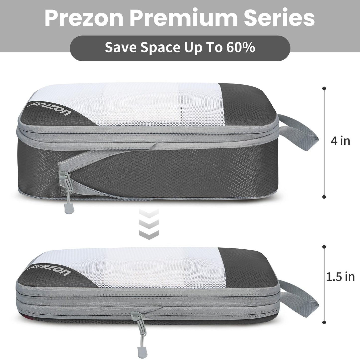 Prezon 8 Set/6 Set/4 Set Compression Packing Cubes for Travel, Lightweight Vacation Travel Essentials,Accessories for Suitcase Organizer Bags Set, Durable Luggage Organizer (6-half mesh-Grey)