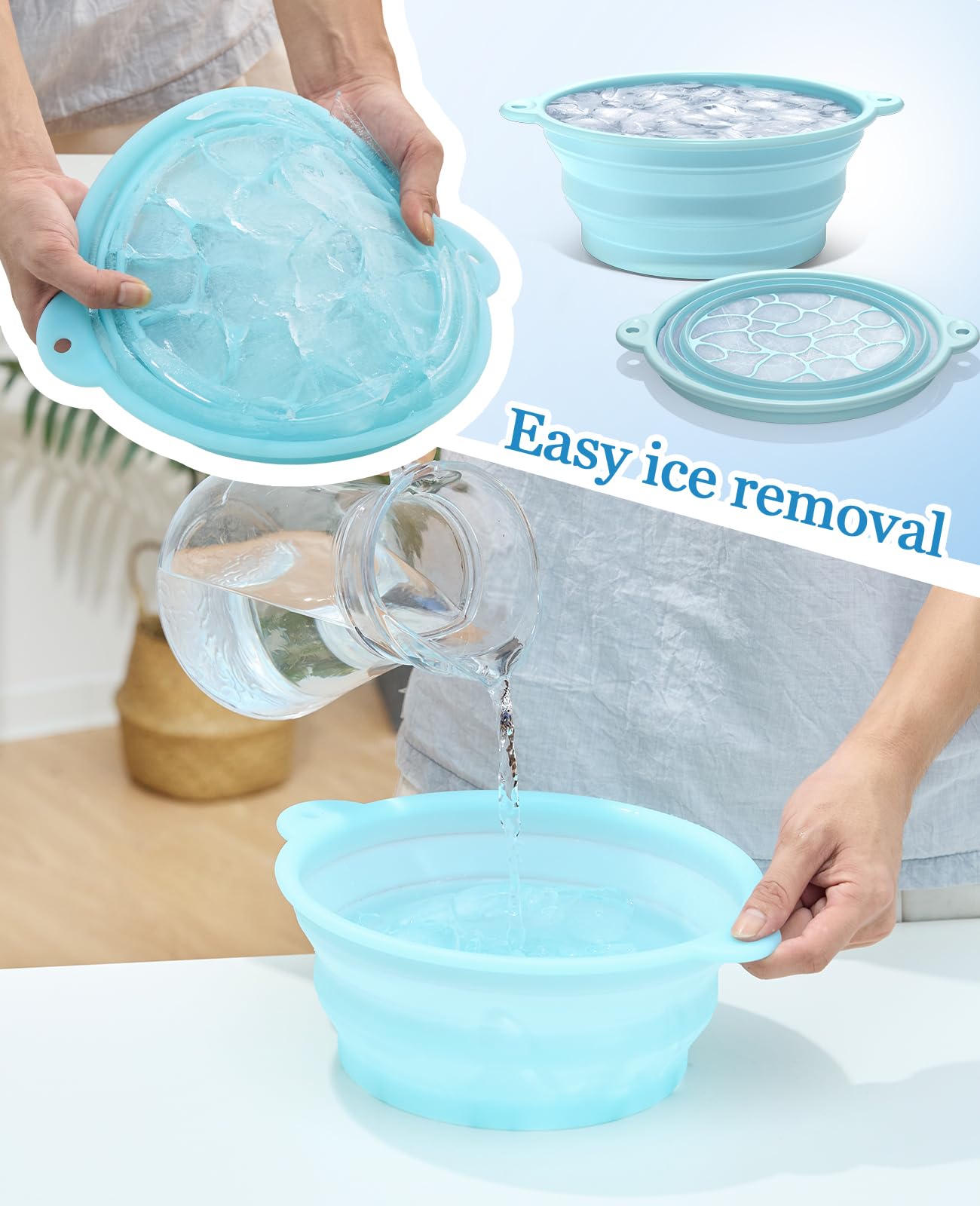 Foldable Silicone Face Ice Bath Bowl with Built-In Ice Tray, Cold Plunge Therapy for Skin Tightening, Puffiness Reduction & Acne Relief, Portable Spa Tool for Home & Travel (Blue)