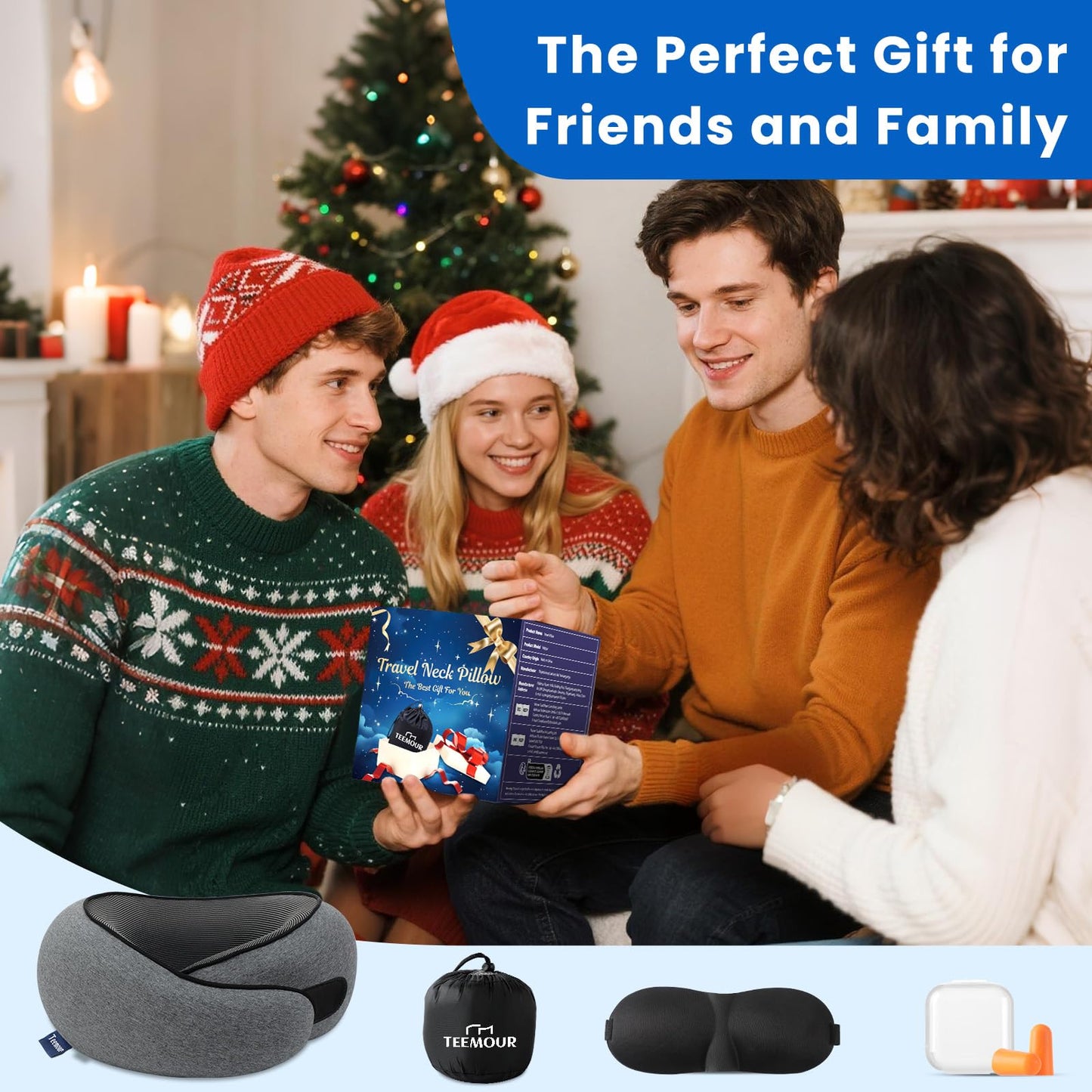 Neck Pillow for Airplane Travel Memory Foam Neck Travel Pillow with Eye Mask & Ear Plugs, Portable Carry Bag for The Comfort of Travel & Office, Travel Pillow for Plane, Car, Home, Work, Dark Grey