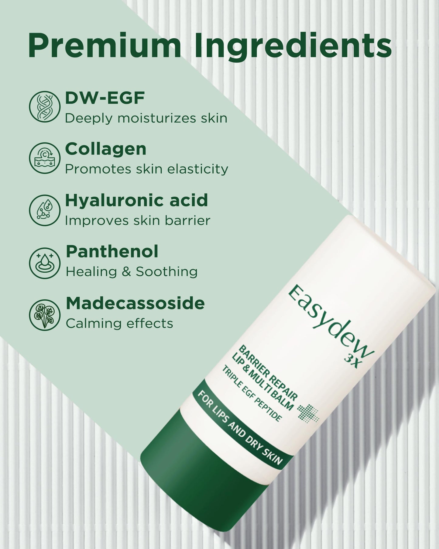 EASYDEW Barrier Lip & Multi Balm – Hydrating and Soothing Multi-Care Stick for Lips, Face, Neck and Body - EGF Peptide, Hyaluronic Acid, Elastin, Collagen, Panthenol - All in One Moisturizer, 0.34 oz.