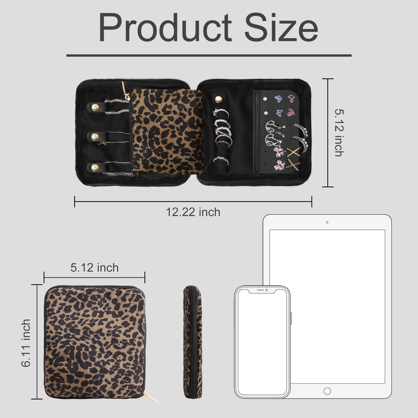 U+U Travel Jewelry Case for Women Portable Jewelry Travel Organizer for Journey-Rings, Necklaces, Earrings, Bracelets (Leopard)