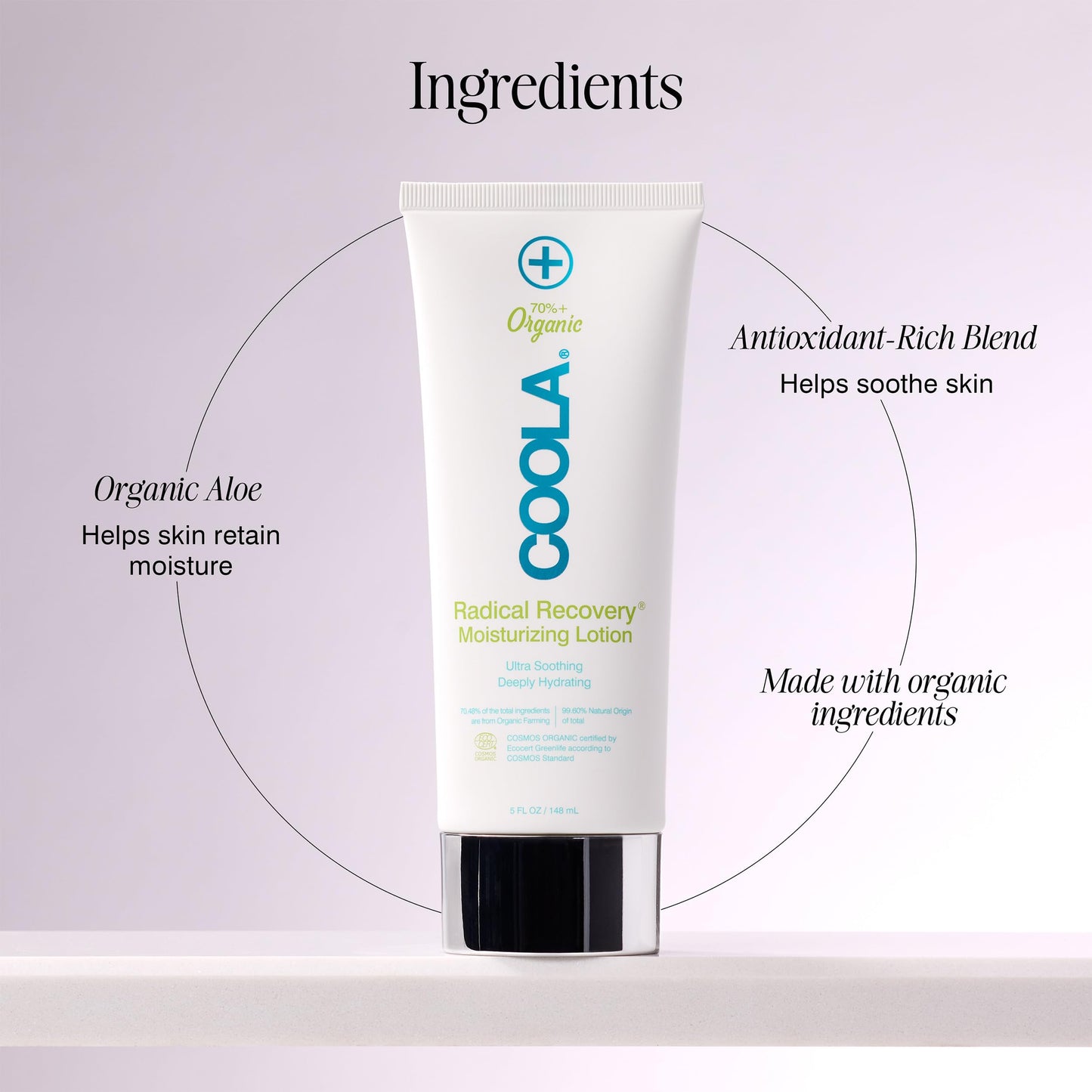 COOLA Organic Radical Recovery After Sun Body Lotion, Includes Aloe Vera, Agave and Lavender Oil for Sunburn Relief, 5 Fl Oz