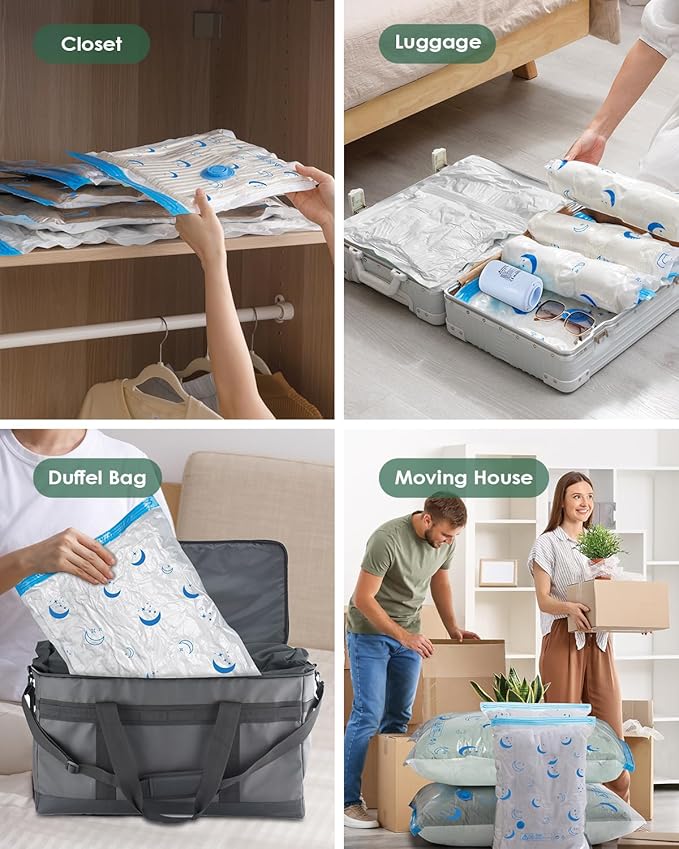 Vacuum Storage Bags with Electric Pump, 12 Pack Vacuum Sealed Bag with 1500mAh Rechargeable Battery for Clothes, Blanket, Duvets, Pillows, Comforters, Travel