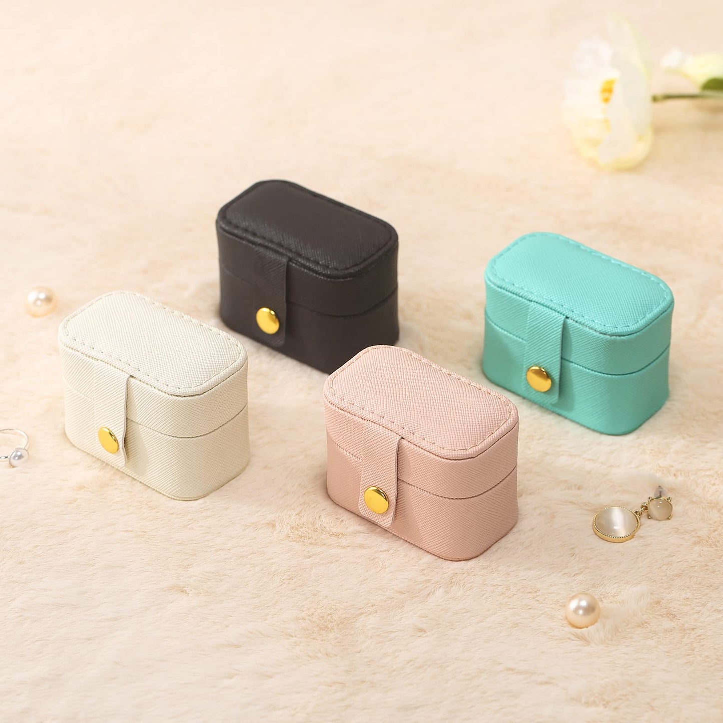 CASEGRACE Small Jewelry Ring Box Mini Travel Jewelry Case Portable Ring Storage Case for Rings Earrings, Gifts for Women, White