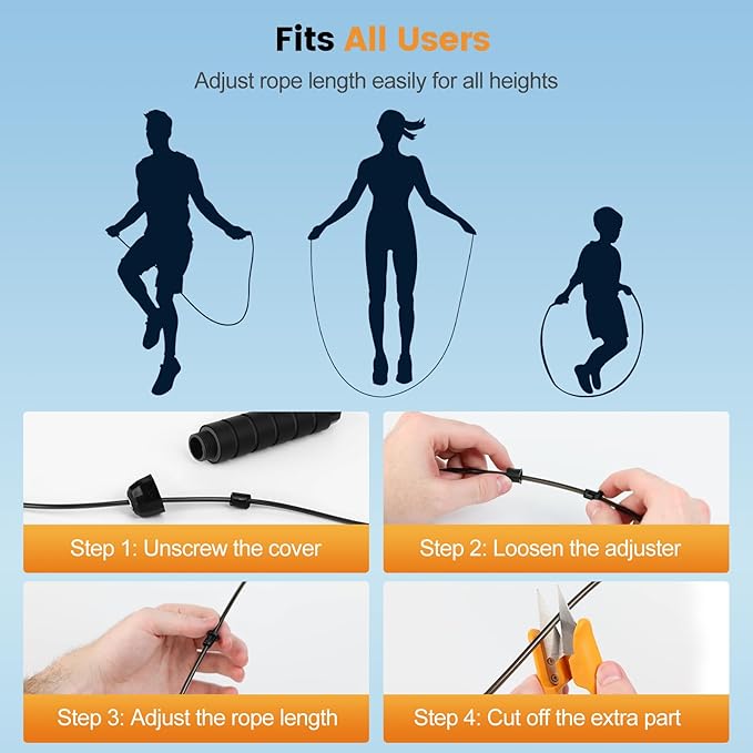 Jump Rope,Tangle-Free Rapid Speed Jump Rope with Ball Bearings for Men,Women and Kids,Adjustable Steel Skipping Rope with Ergonomic Foam Handles,A Ideal Equipment and Accessories for Workout,Fitness,Exercise,Home Gym,Slim Body