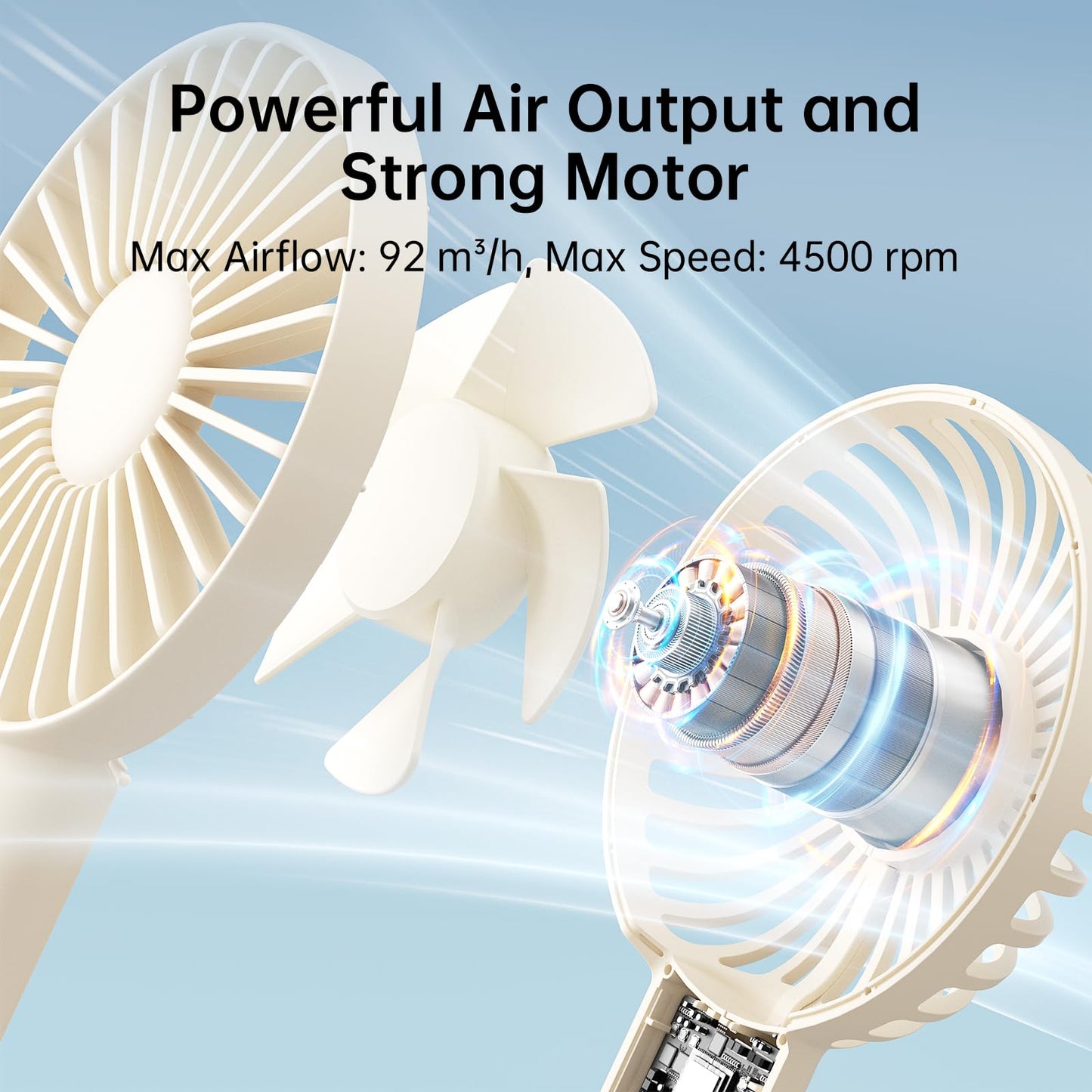 JISULIFE Handheld Portable Mini Fan, 4500mAh Powerful Battery Operate, Personal Small with 3 Speeds, USB Rechargeable for Outdoor, Indoor, Commute, Office, Travel, Gifts for Women Men -Beige