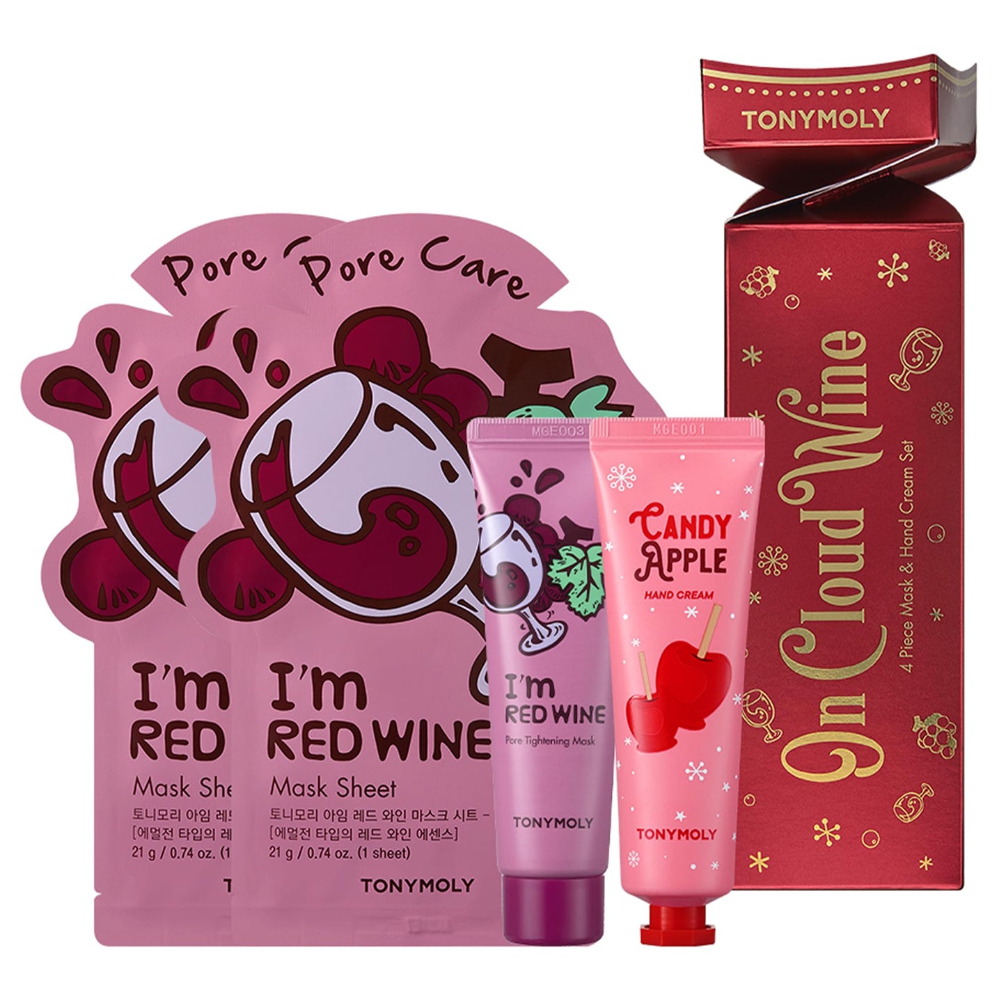 TONYMOLY On Cloud Wine Red Wine Skincare Set – Sheet Masks, Wash-Off Mini Mask & Holiday Hand Cream for Hydrating, Nourishing & Radiant Skin
