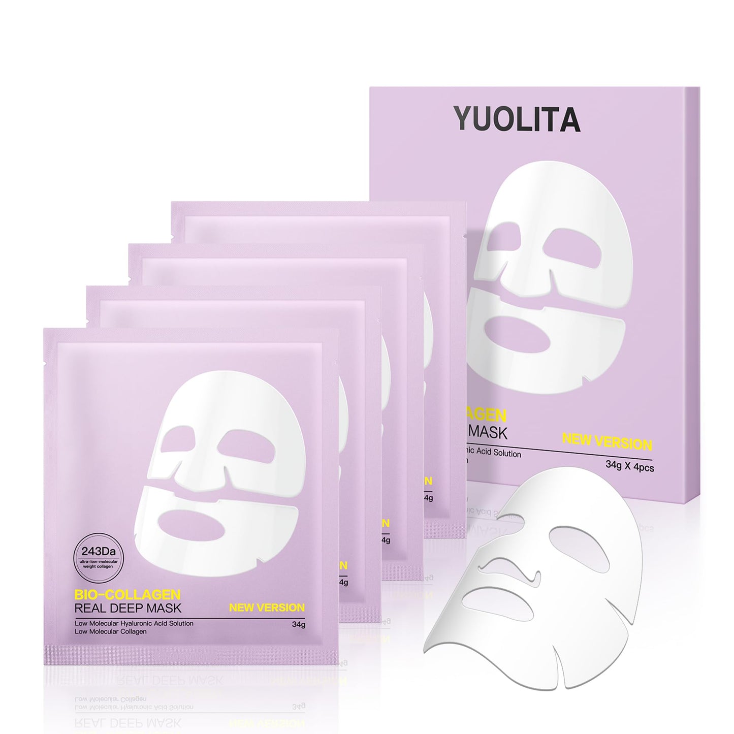 YUOLITA Deep Collagen Jelly Gel Face Mask,Bio-Collagen Facial Mask for Glass Glow Skin,Hydrating Hydrogel sheet Overnight Mask, low molecular weight collagen for lifting, firming, and moisturizing