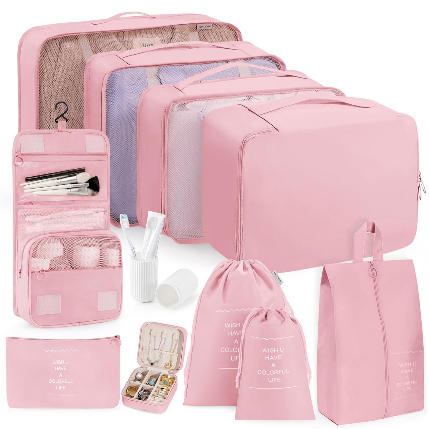 Packing Cubes 11 Set, Suitcase Organizers, Luggage Organizer Bags, Packing Cubes for Travel, with Toiletry Bag, Travel Essentials,Pink
