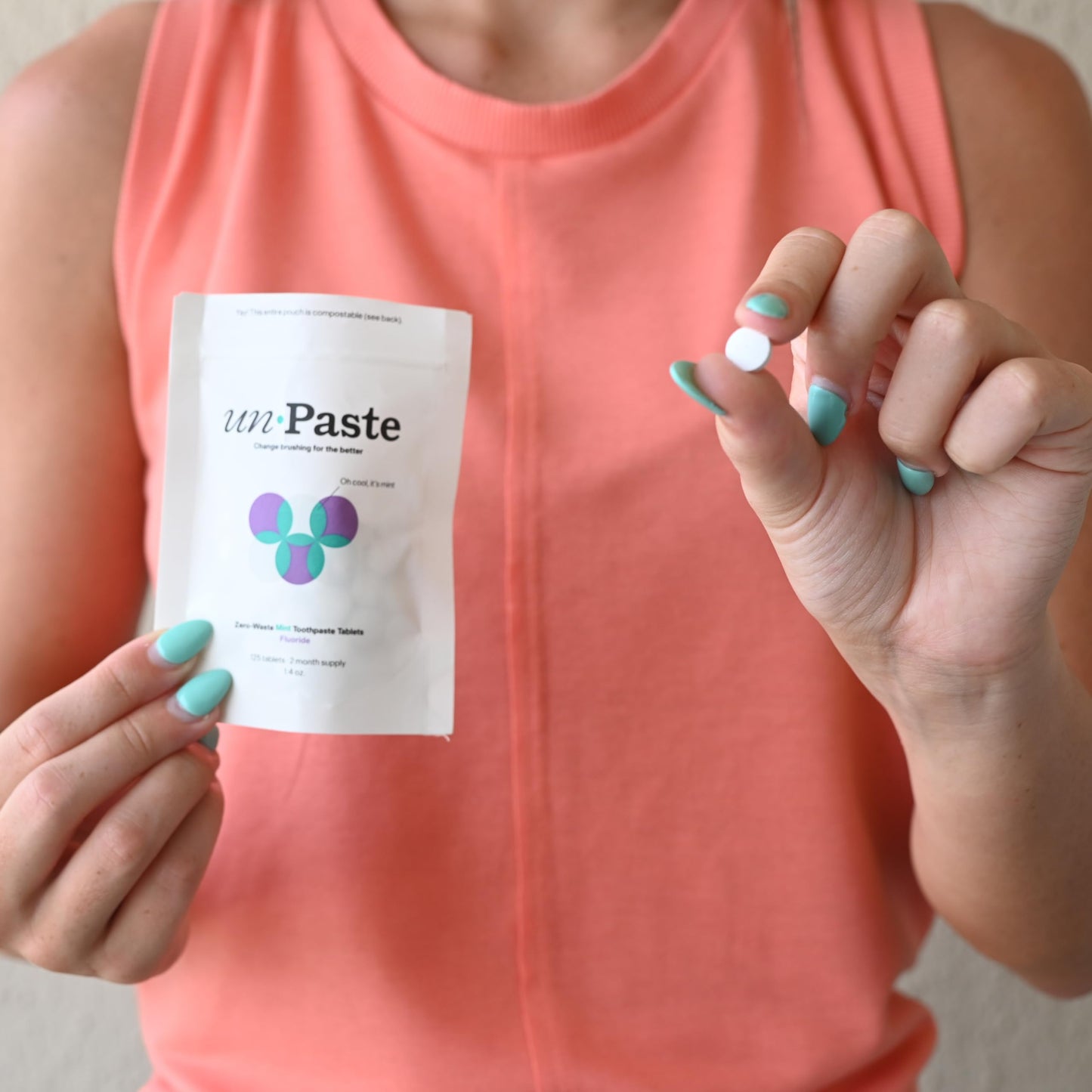 New Formula, Unpaste Toothpaste Tablets, Fluoride Mint, Xylitol Free, Vegan, Plastic Free, Travel-Friendly, Resealable Packet, 125ct, 2 Month Supply