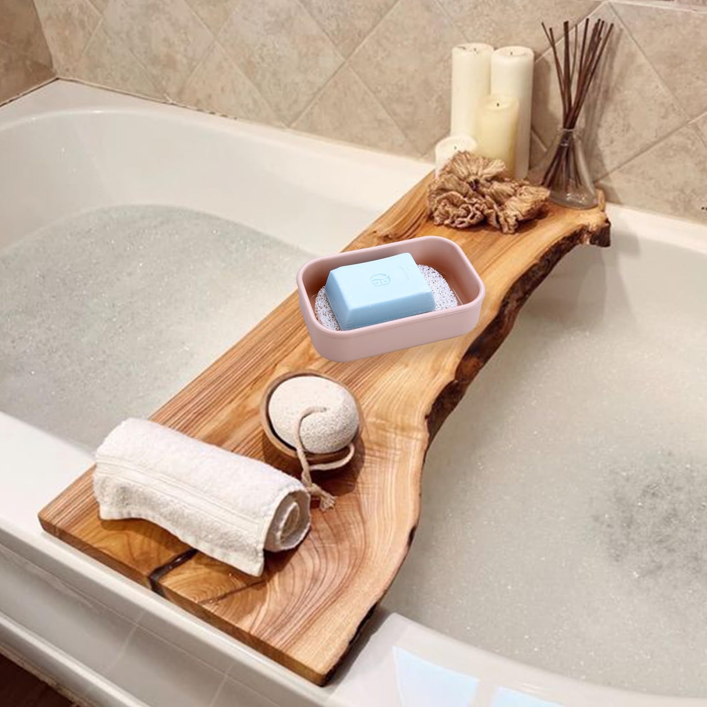 PUTING Large Travel Soap Case Leak Proof, Silicone Shampoo Bar Holder, Soap Container with Draining Layer, Slip-Resistant Portable Bar Soap Holder for Shower, Bathroom, Gym, Camping(Pink)