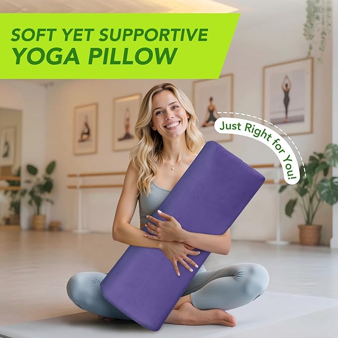 Rectangular Yoga Bolster - Meditation Pillow with Washable Suede Cover, 27"X10" X5.5"