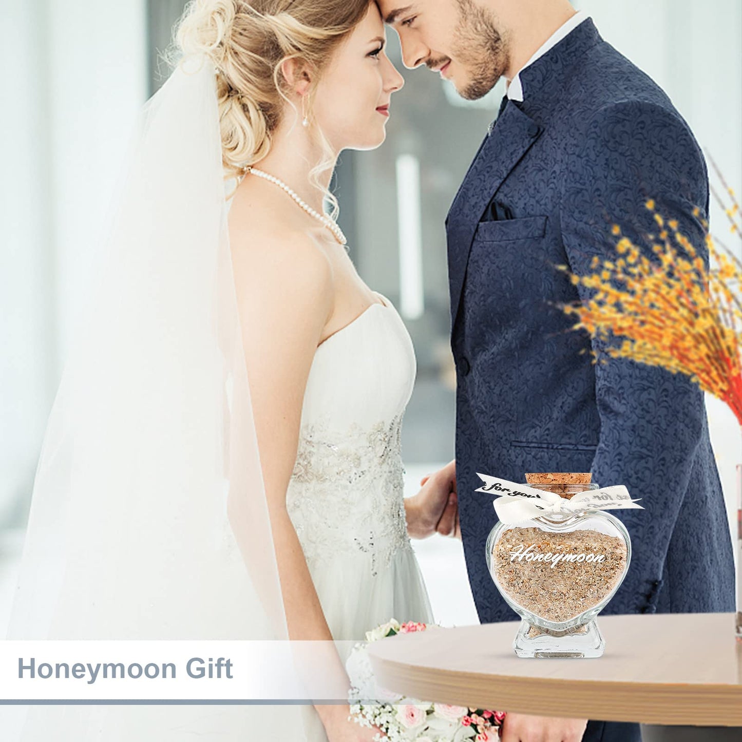 Honeymoon Sand Keepsake Jar - Honeymoon Gifts,Wedding Gift for Newlywed Couples and Bride To Be - Bridal Shower Registry Travel Gift. (White-Heart Shaped Jar)