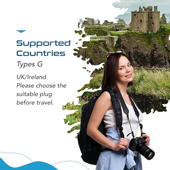 Ceptics GP-SA-UK South Africa to UK Grounded Plug Adapter (250V - Max 13A), White