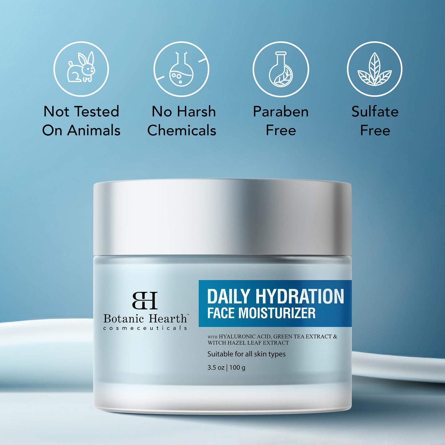 Botanic Hearth Daily Hydration Moisturizer With Hyaluronic Acid, Green Tea Extract | All Skin Type | 3.5 Fl Oz | 100 G